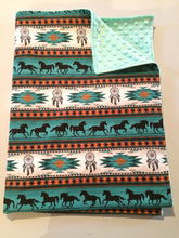 Load image into Gallery viewer, Baby Blanket - Teal Horse Southwestern

