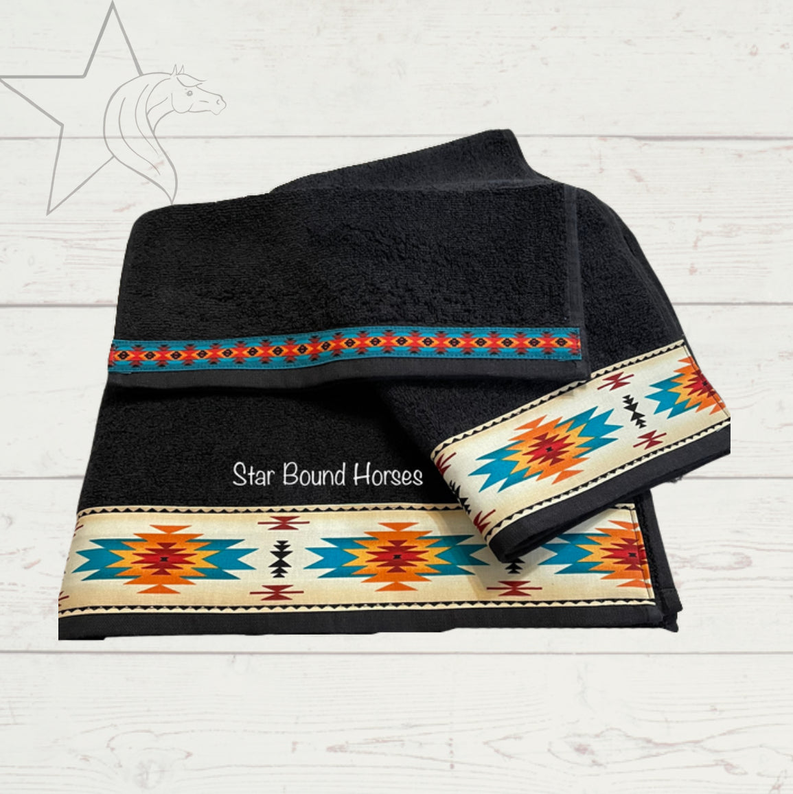 Bathroom Towel Set - Brown Towels with Teal Bison – Star Bound Horses