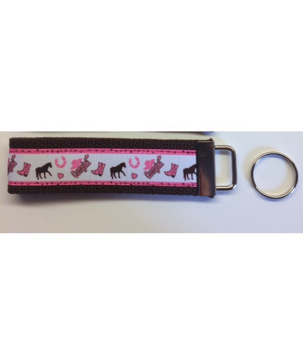 Key Fob - Lil Pink Cowgirl on Brown