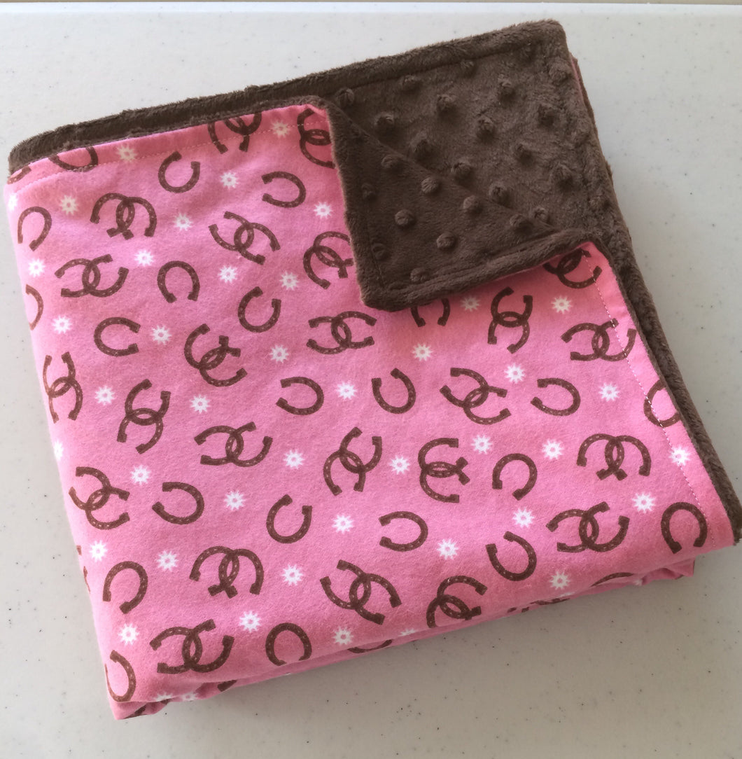 Baby Blanket - Pink/Chocolate Horseshoes