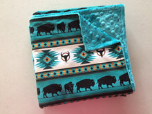 Load image into Gallery viewer, Baby Blanket - Teal Bison Southwestern
