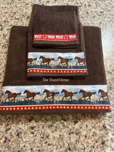 Load image into Gallery viewer, Bathroom Towel Set  - Brown Towels with Running Horses
