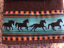 Load image into Gallery viewer, Bathroom Towel Set - Brown Towels with Teal Horses

