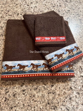 Load image into Gallery viewer, Bathroom Towel Set  - Brown Towels with Running Horses
