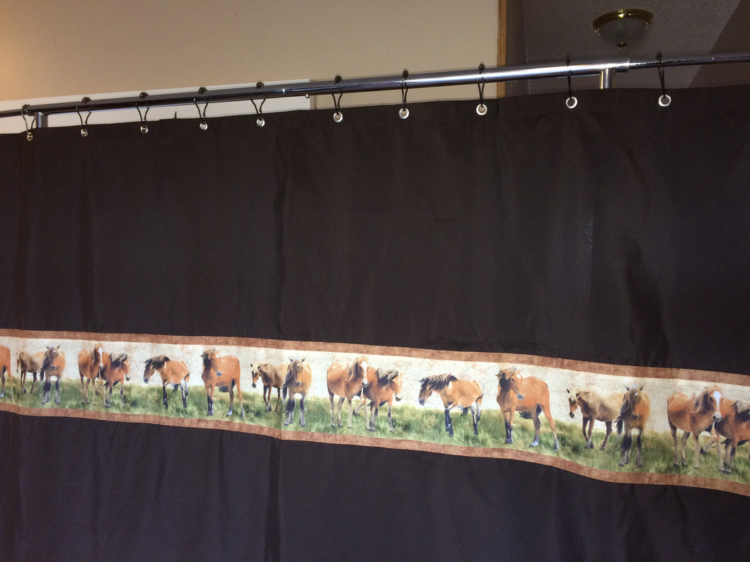 Shower Curtain - Dark Brown with Horses