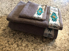 Load image into Gallery viewer, Bathroom Towel Set - Charcoal Grey with Teal Dreamcatchers
